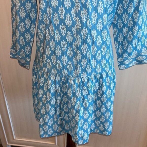 ZARA blue/white print short ruffle hem babydoll dress boho Sz M - Picture 5 of 12